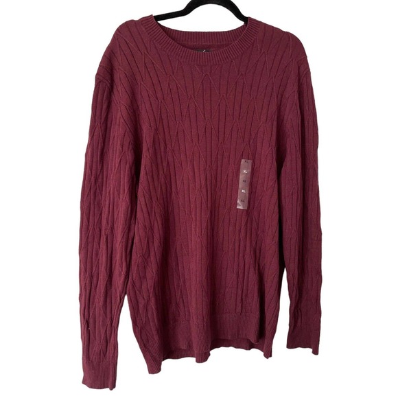 NWT Alfani Eggplant Purple Cable Knit Pullover Crewneck Sweater Men’s Size XL